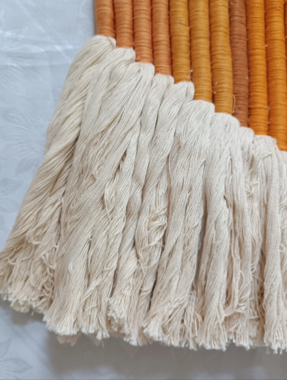 NEW Macrame Hanging Wall Decor Artwork Cotton Ivory Rusted Orange 24